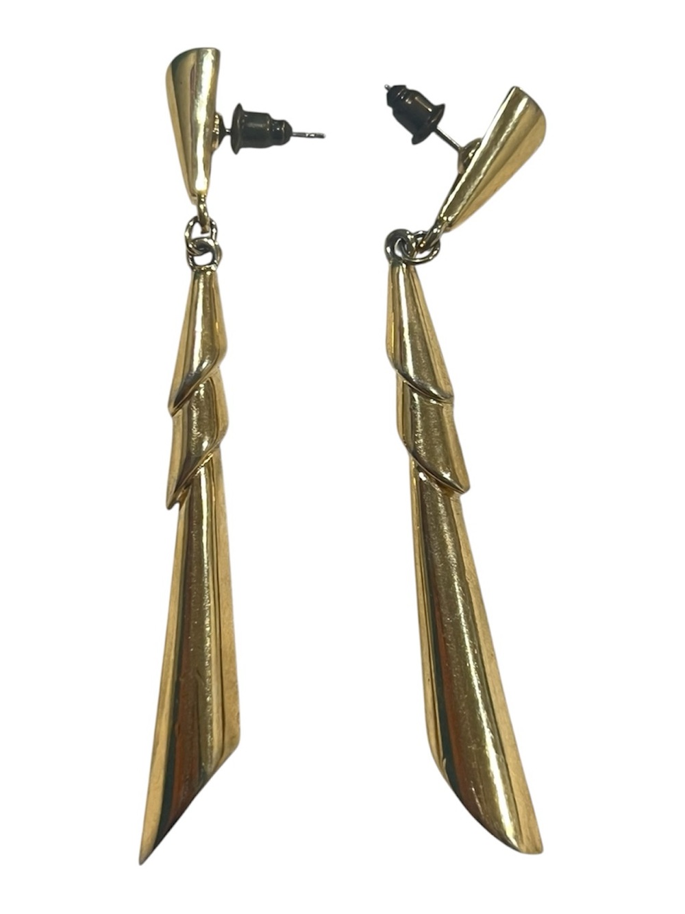 Vintage Trifari Retro Dangle Earrings Gold tone, Polished long shape